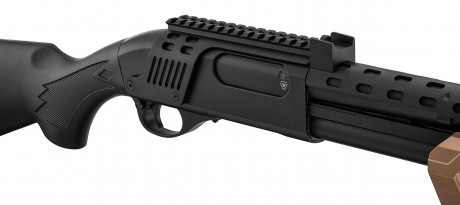 LG3033-09.jpg Réplique de fusil à pompe M870 Strike Industries noire et tan Photo LG3033-09.jpg Réplique de fusil à pompe M870 Strike Industries noire et tan