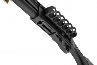 LG3033-11.jpg Réplique de fusil à pompe M870 Strike Industries noire et tan Photo LG3033-11.jpg Réplique de fusil à pompe M870 Strike Industries noire et tan