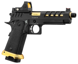 Photo PG9016-01.jpg HERACLES Hi-Capa 5.1 Black/Gold GBB Airsoft Pistol with RMR Lancer Tactical